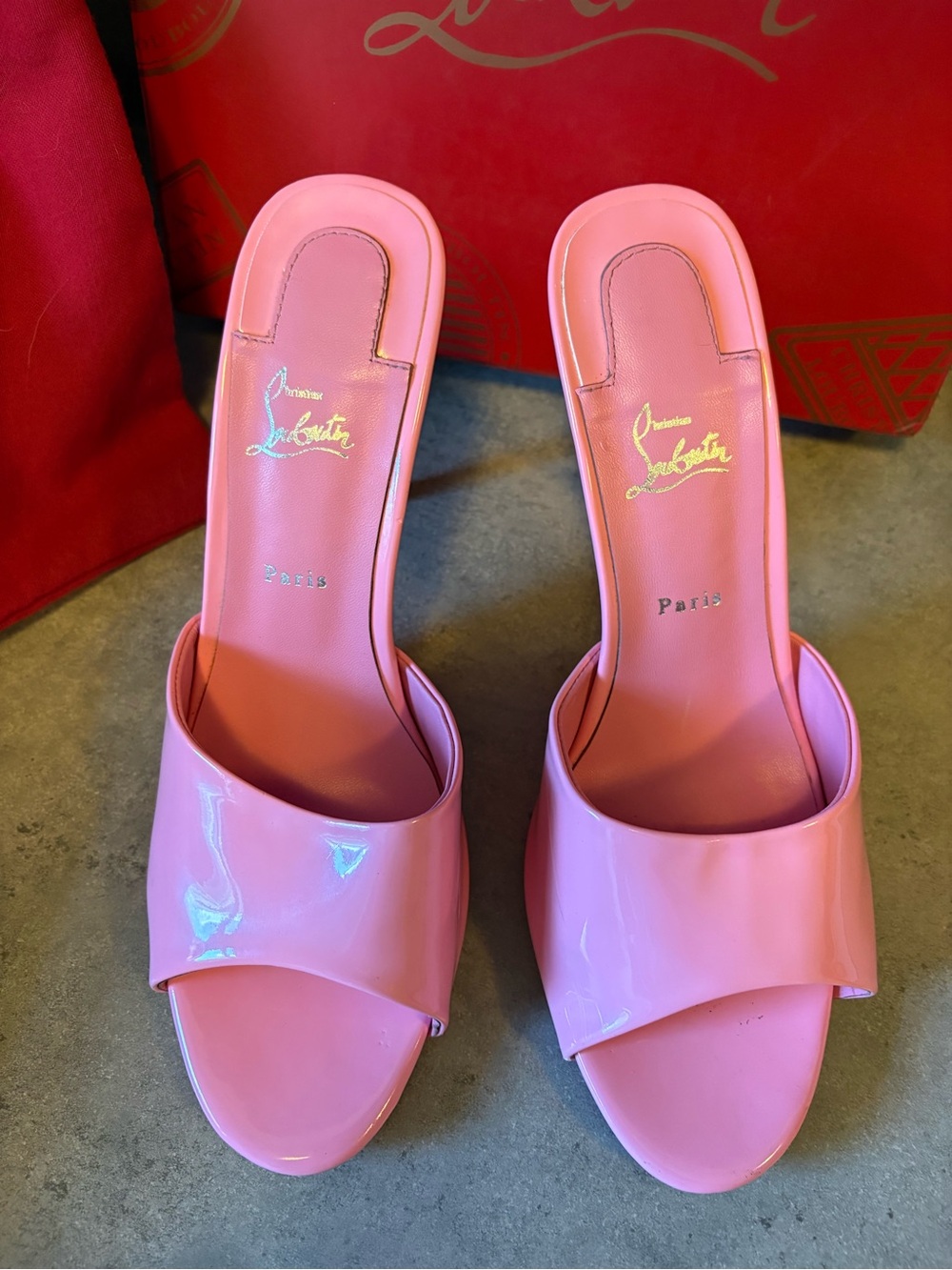 Christian Louboutin Pink Dolly Patent Leather Peep-Toe Heels - Picture 3 of 4